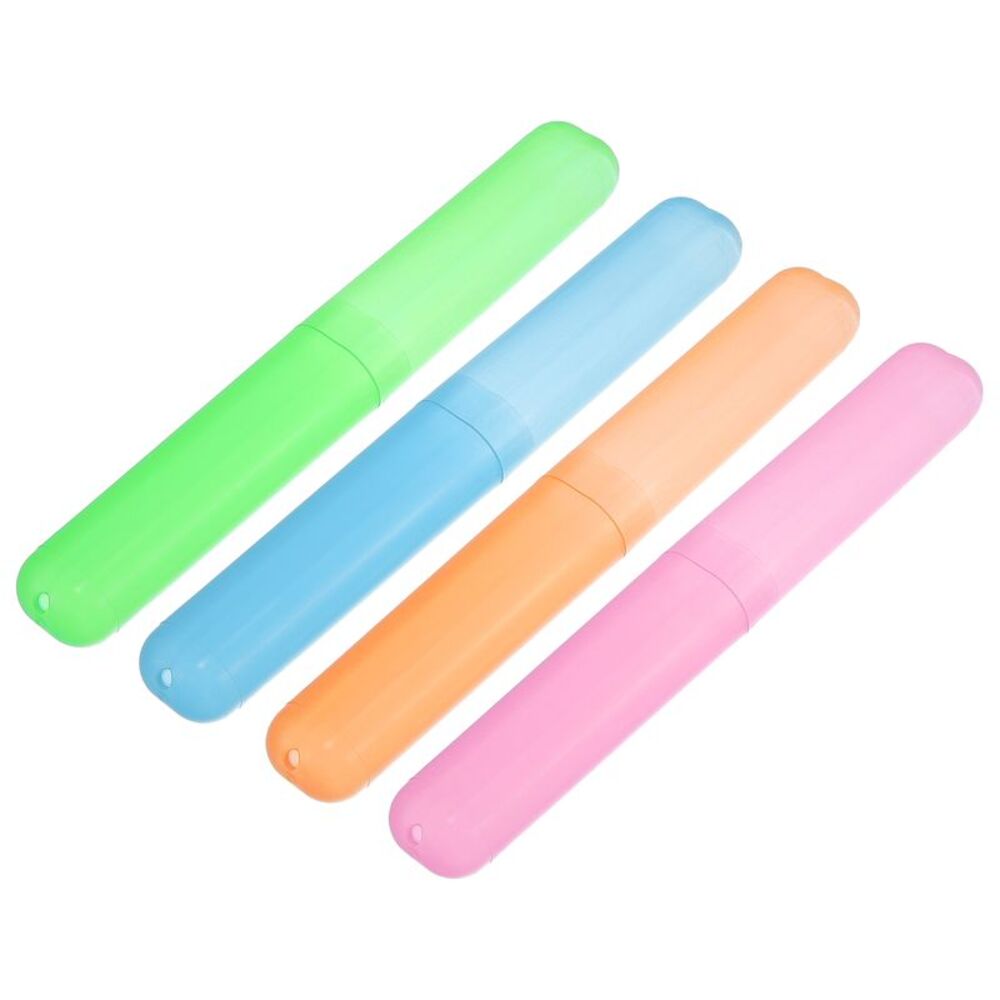 4 Pcs Traveling Toothbrush Holders Case Blue Orange Green Pink 7.48"x1.06"